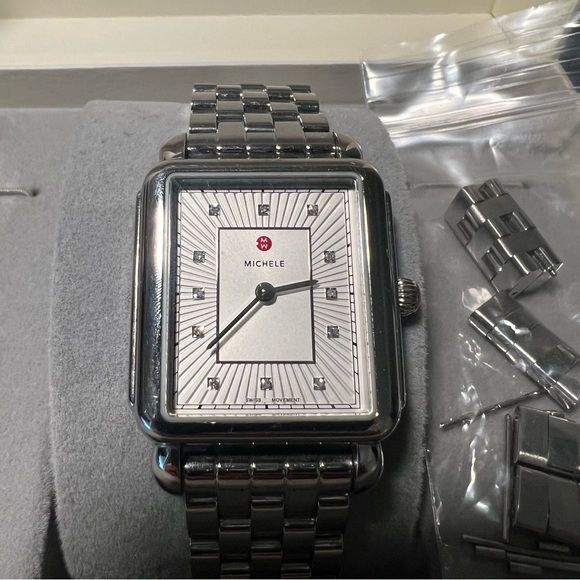 MICHELE Watch Deco II Diamond Bracelet Watch w/ Extra Links 18 mm strap size - Picture 3 of 9